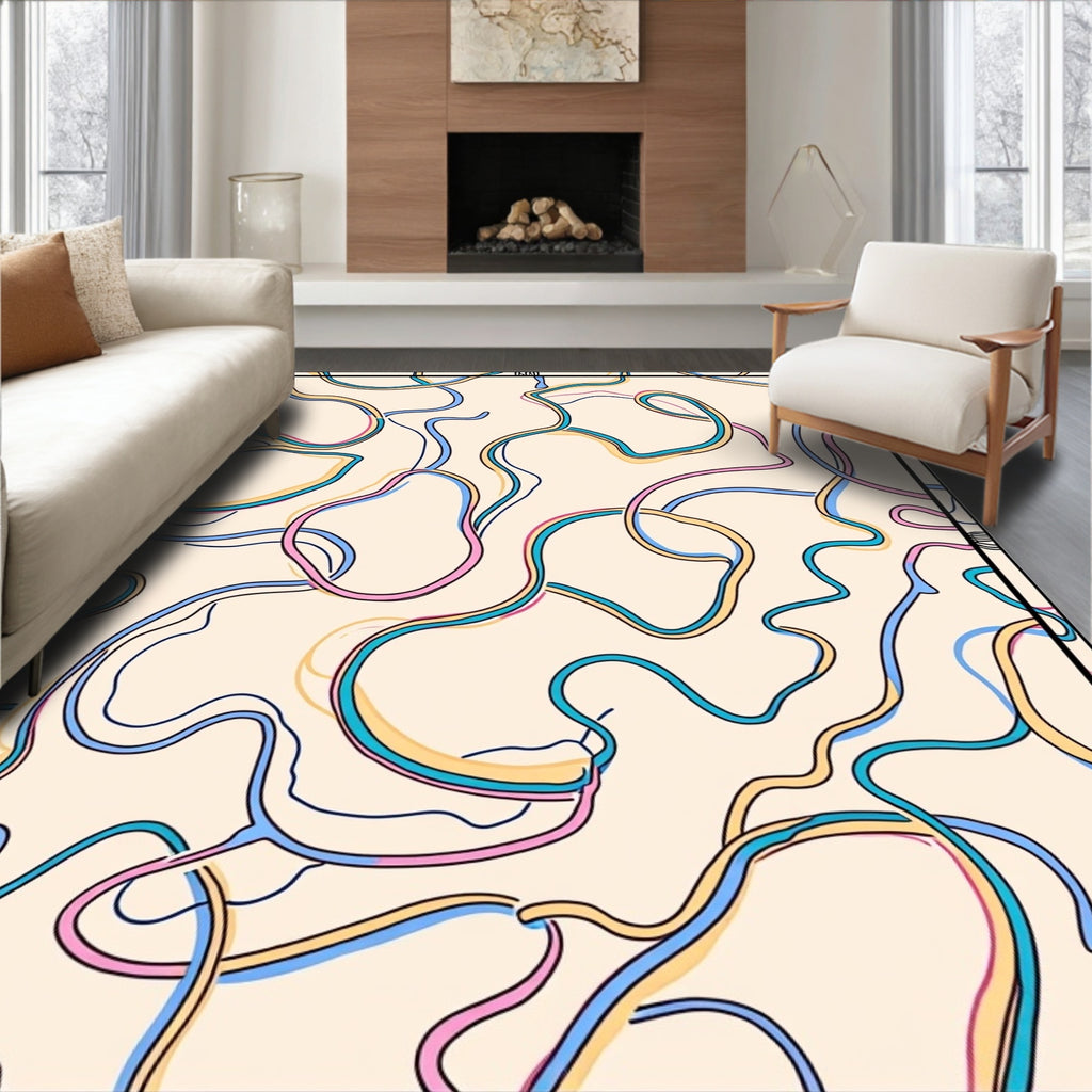 Abstract Wavy Line Color Block Rug