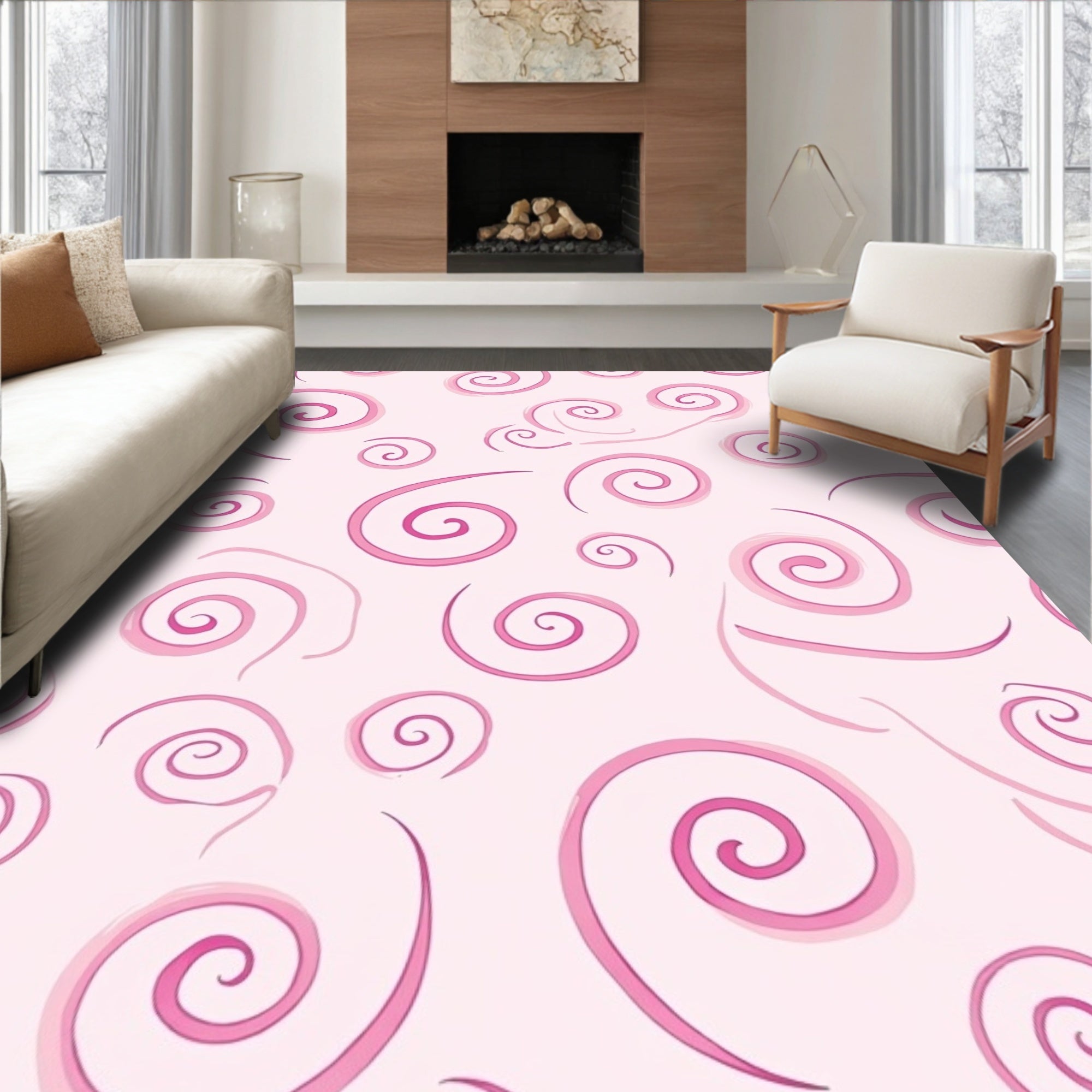 Whimsical Pink Swirls Soft Background Rug