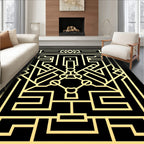 Golden Geometric Art Deco Stylized Maze Rug