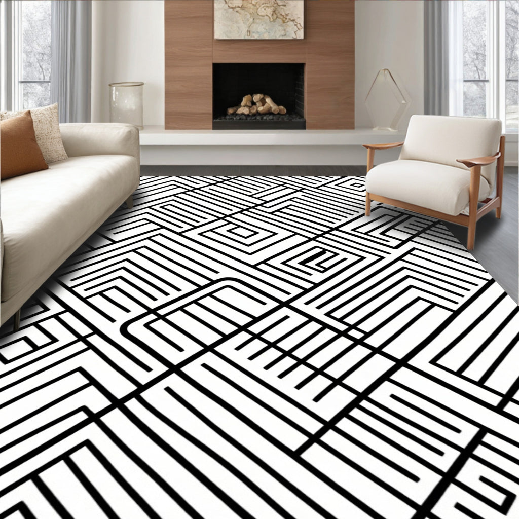 Bold Black White Abstract Geometric Rug
