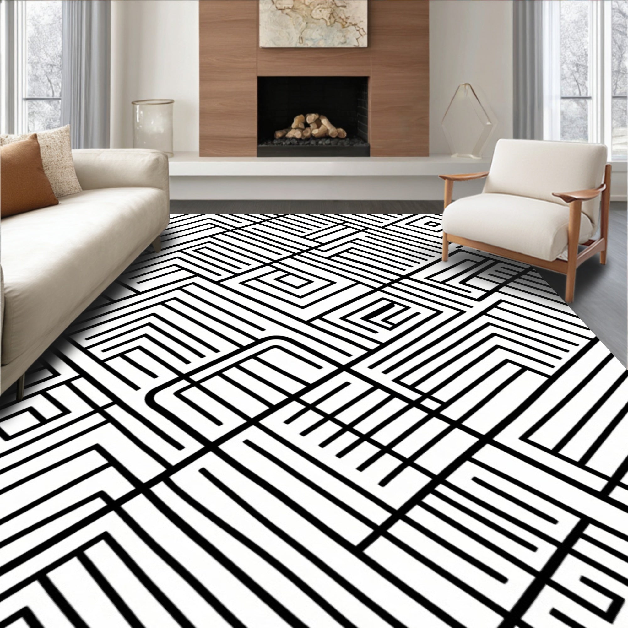 Bold Black White Abstract Geometric Rug