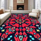 Bold Red Yellow Geometric Starburst Rug