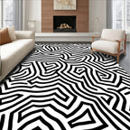Abstract Black White Labyrinth Pattern Rug