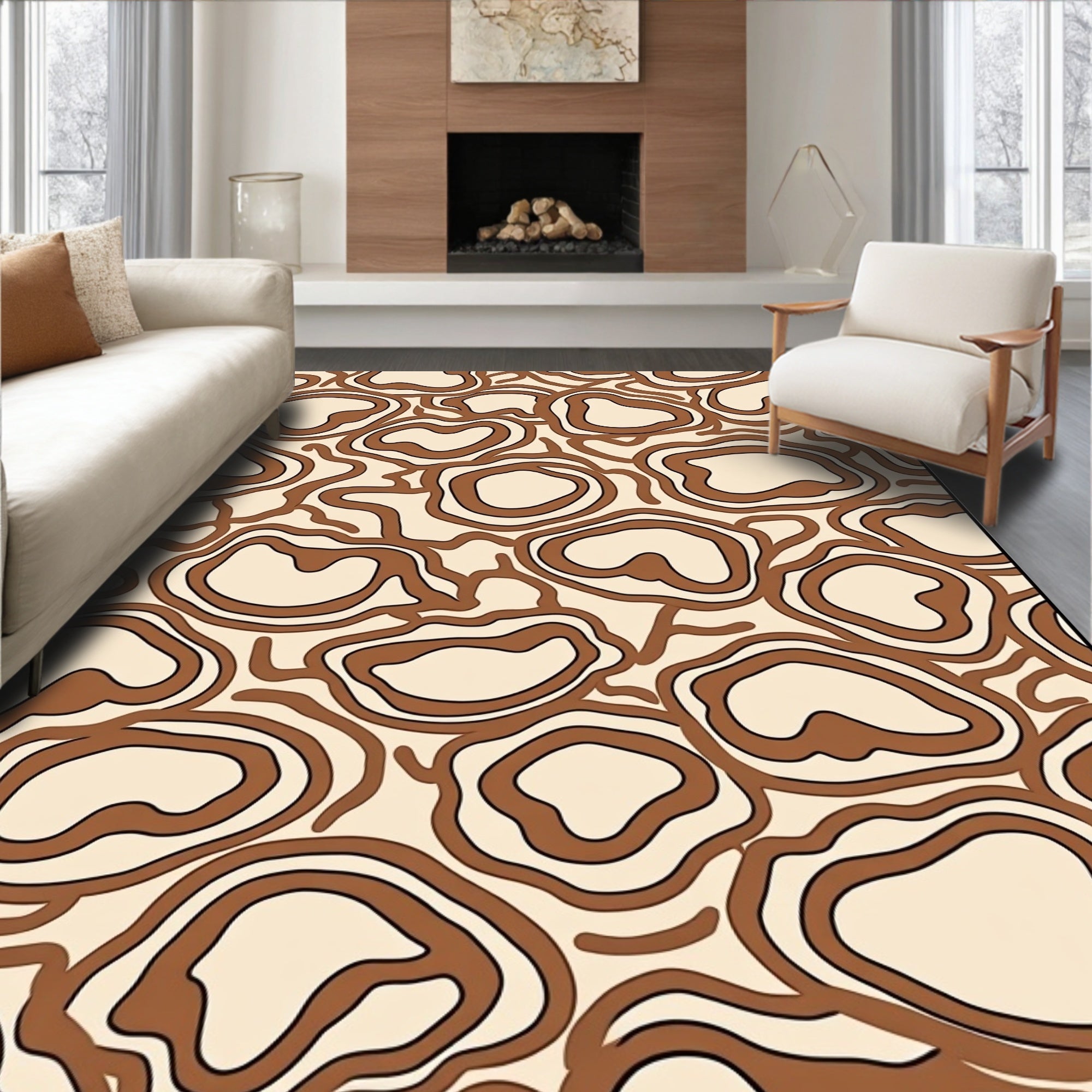Organic Shapes Brown Pattern Rug