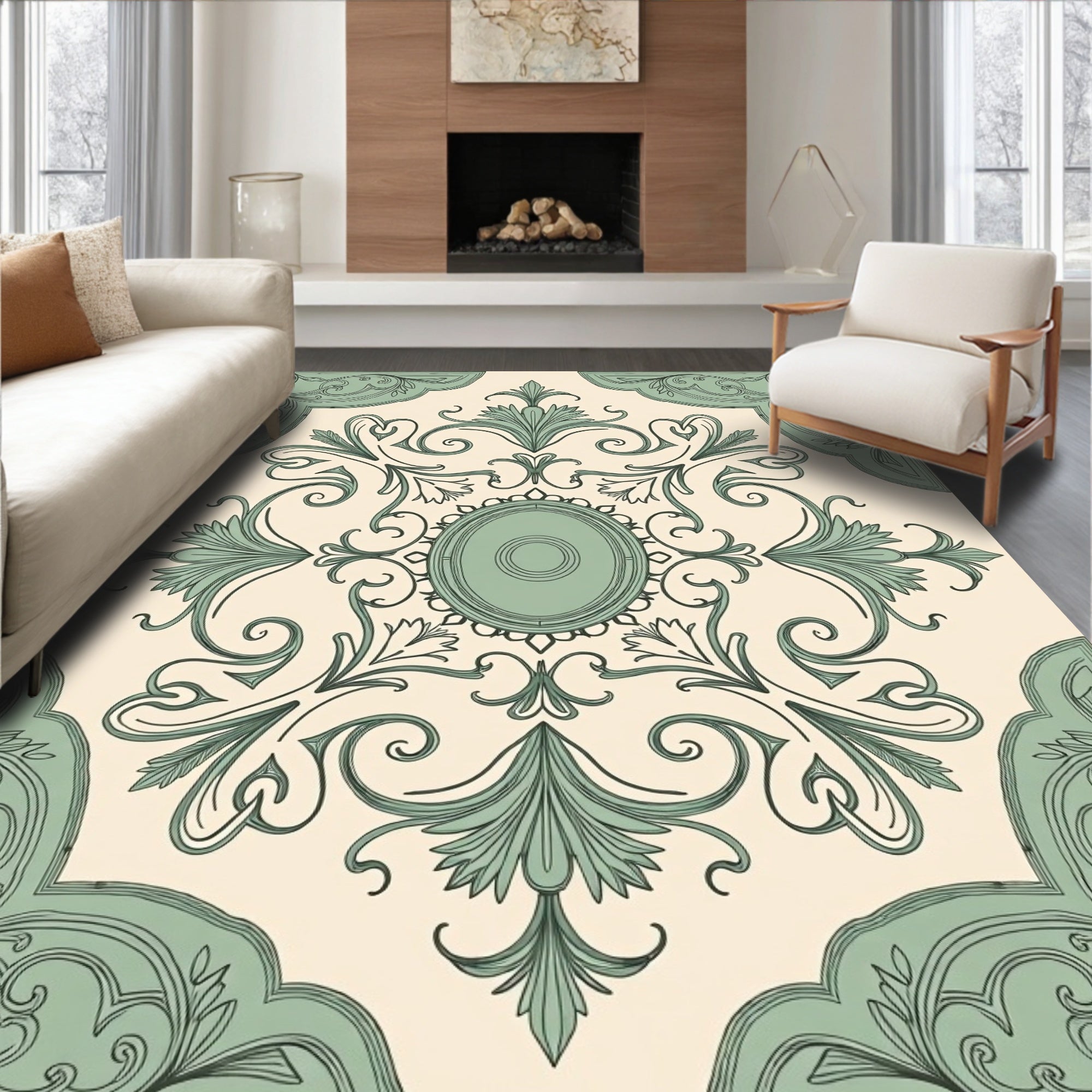 Vintage Floral Scrollwork Pattern Design Rug