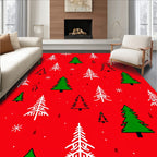 Red Festive Evergreen Trees Snowflakes Rug