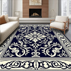 Classic Floral Scroll Navy Cream Rug