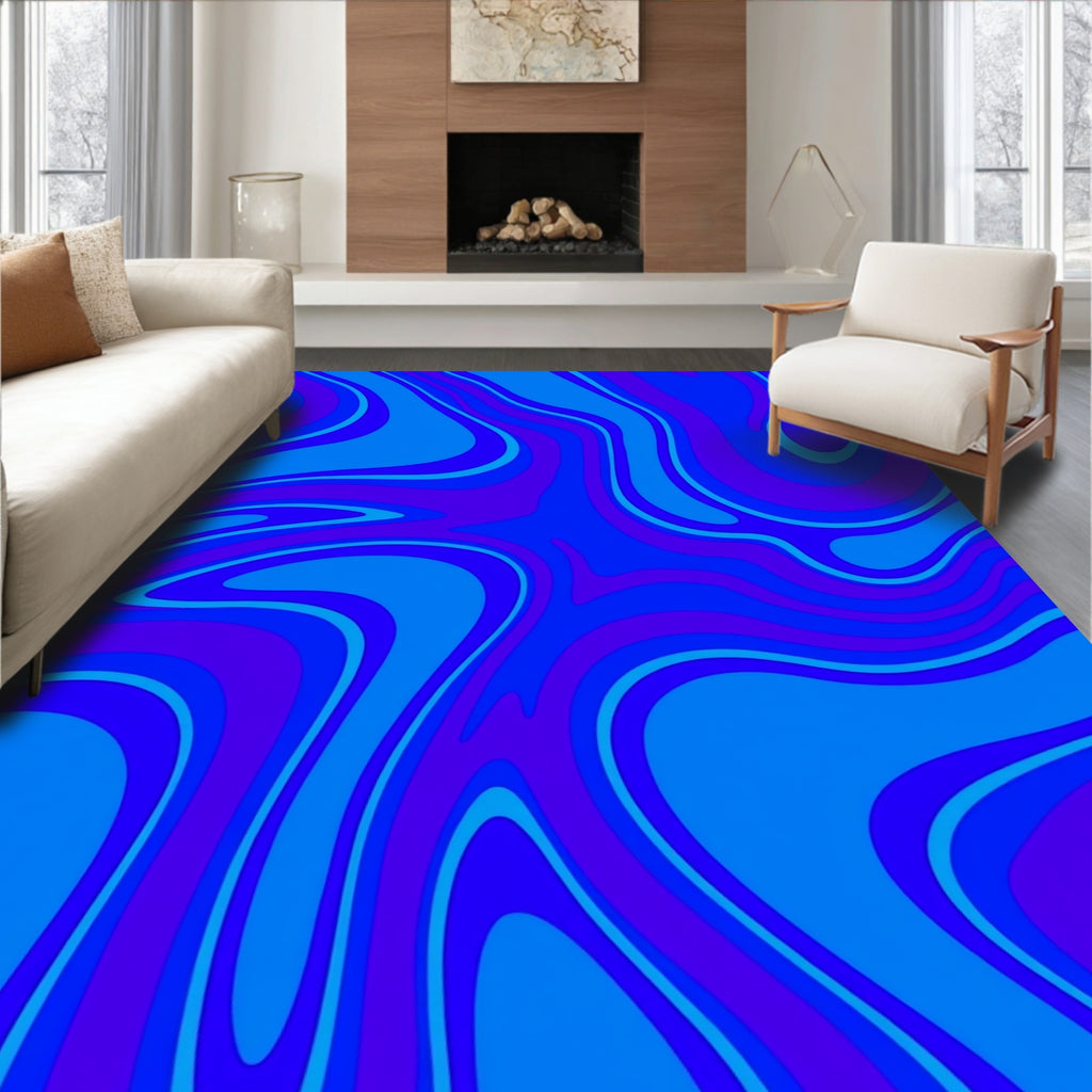 Swirling Blue Gradient Organic Pattern Rug