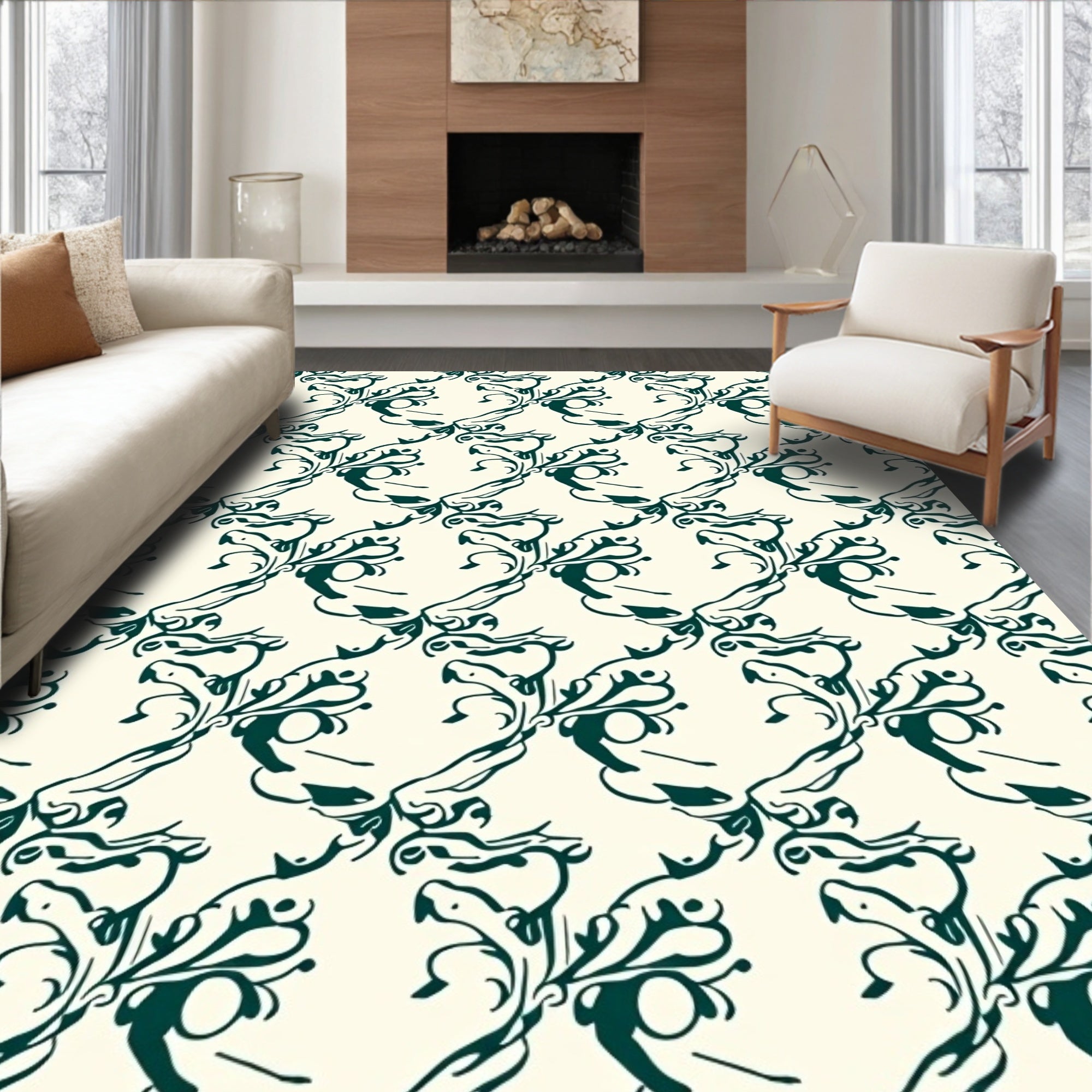 Dark Green Vintage Swirl Pattern Rug