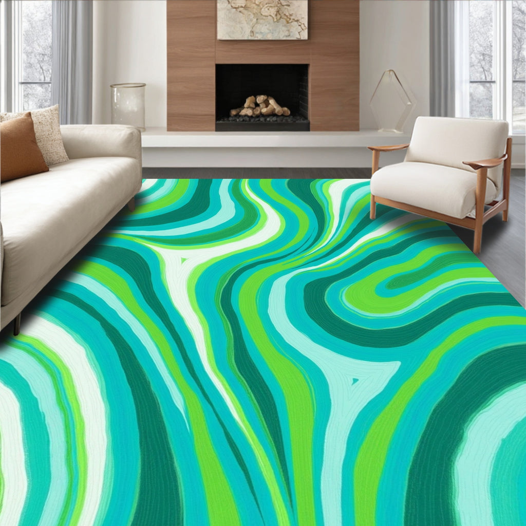 Groovy Aqua Green Swirl Rug