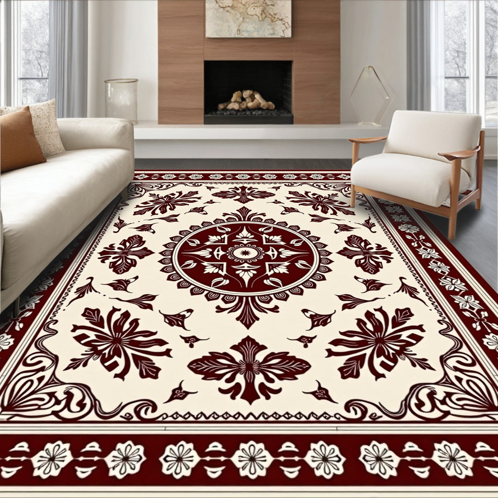Ornate Floral Scrollwork Square Design Rug