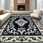 Classic Navy With Cream Floral Design Rug