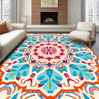 Vibrant Teal Floral Mandala Design Rug