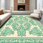 Ornate Floral Scrollwork Green Pattern Rug