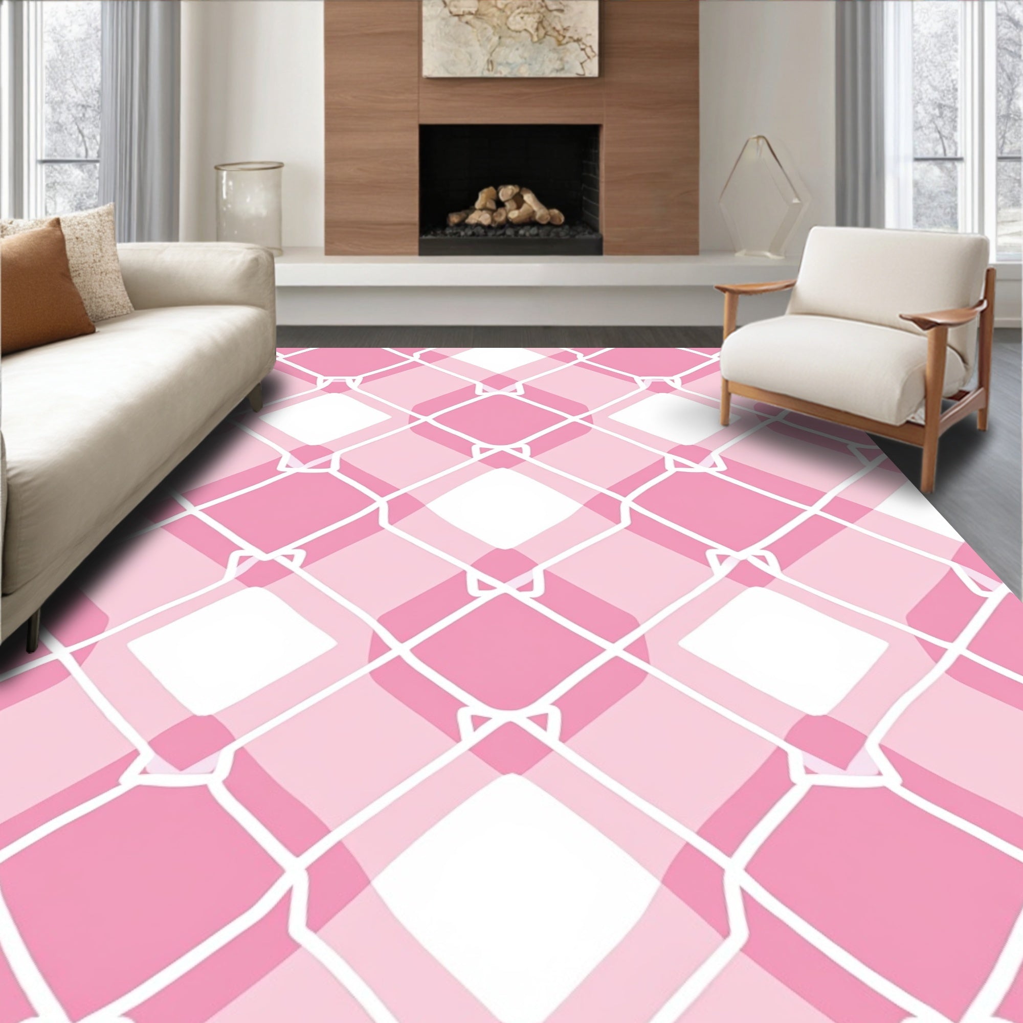 Pink Diamond Lattice Pattern Rug
