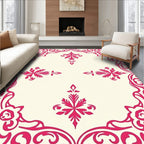 Ornate Pink Floral Scroll Pattern Rug