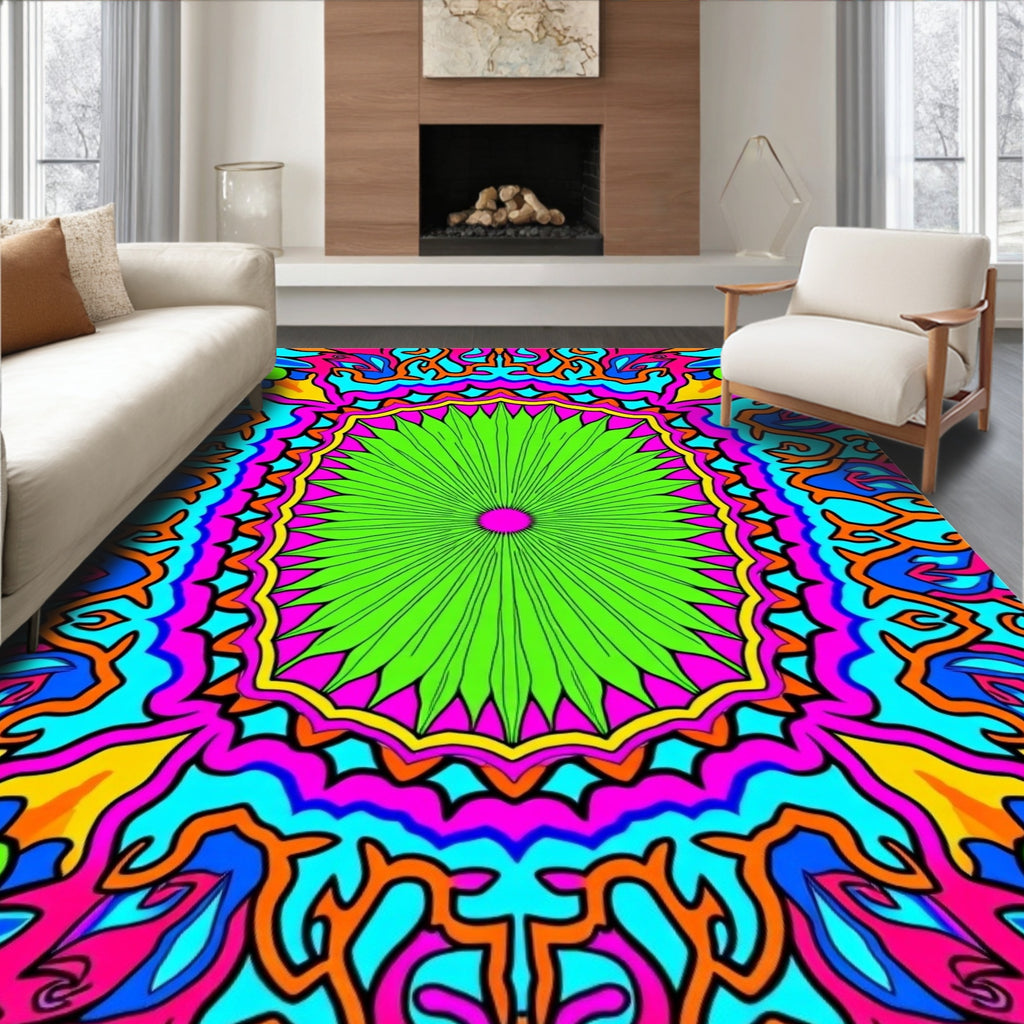 Vibrant Psychedelic Symmetry Pattern Rug