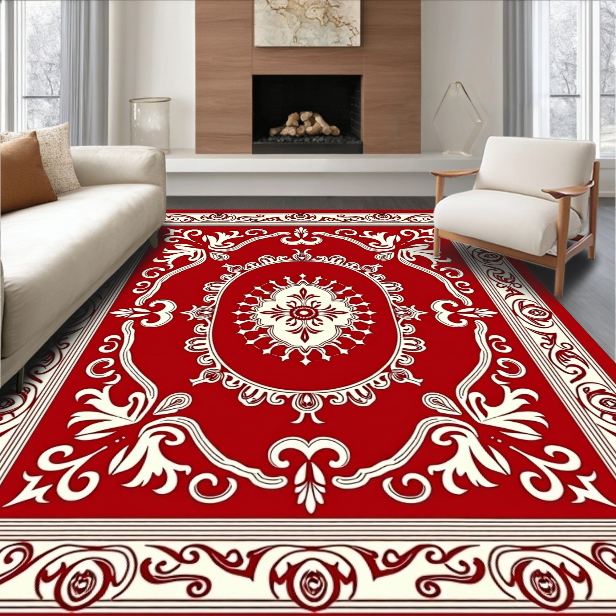 Classic Red Floral Medallion Design Rug