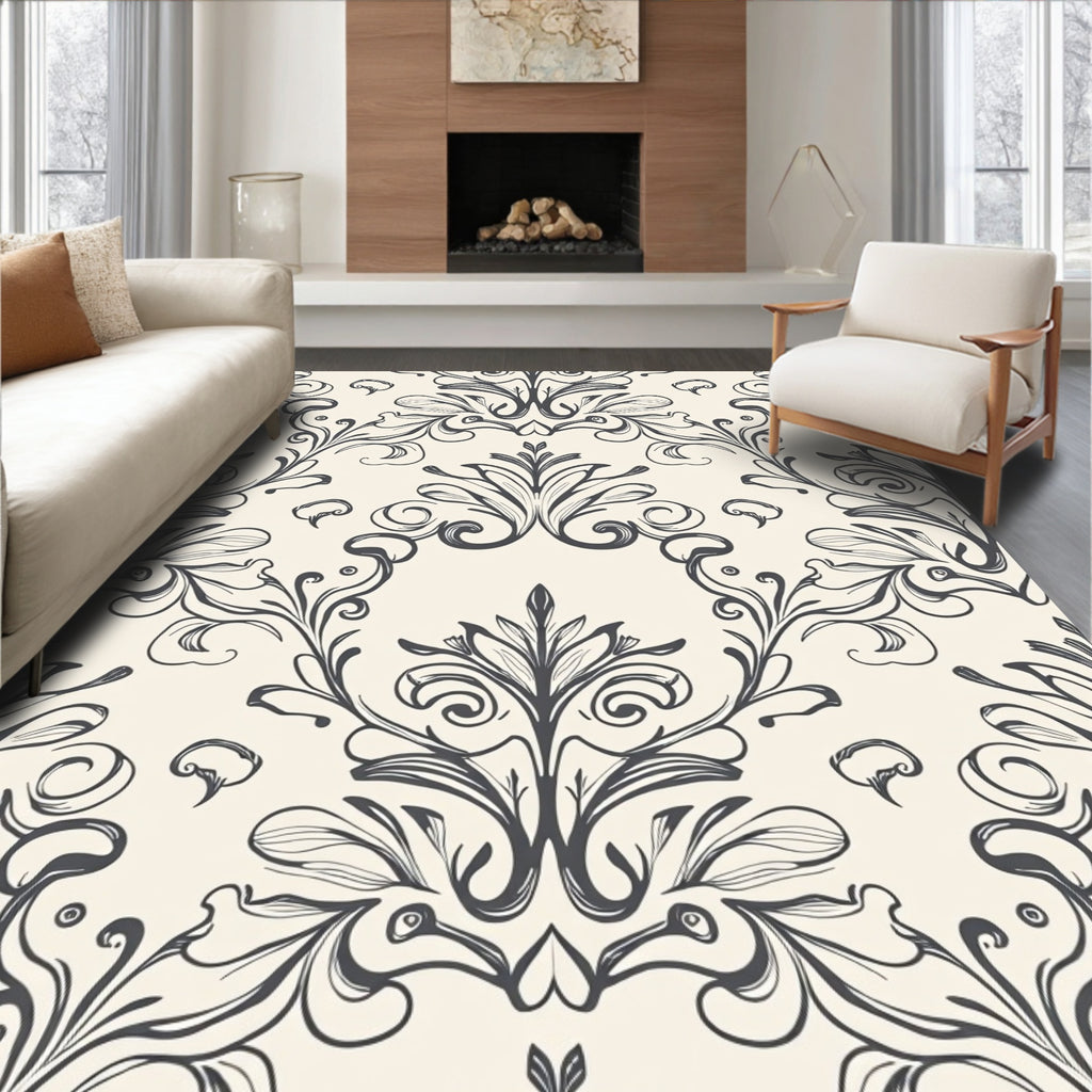 Classic Scrollwork Floral Pattern Rug