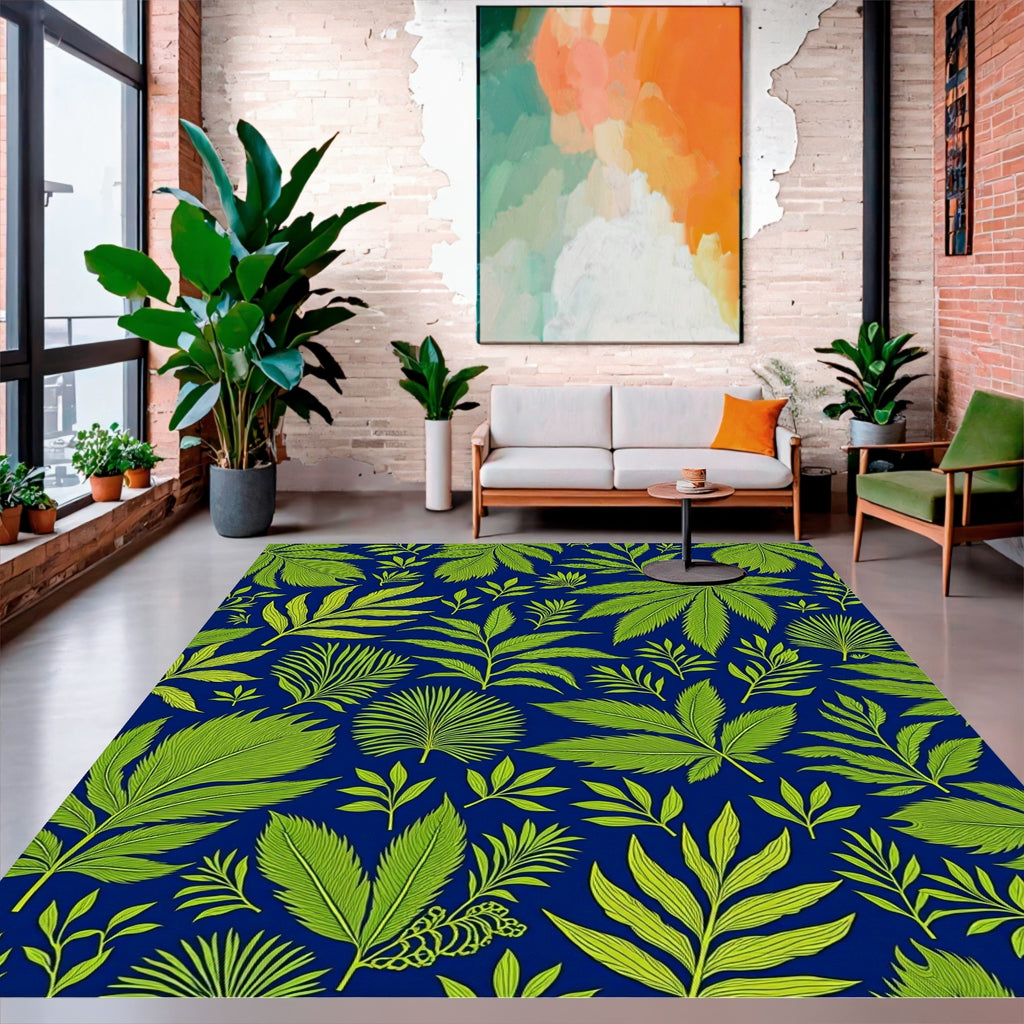 Lush Green Leafy Tropical Pattern Rug