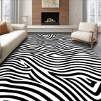 Abstract Black White Flowing Lines Rug