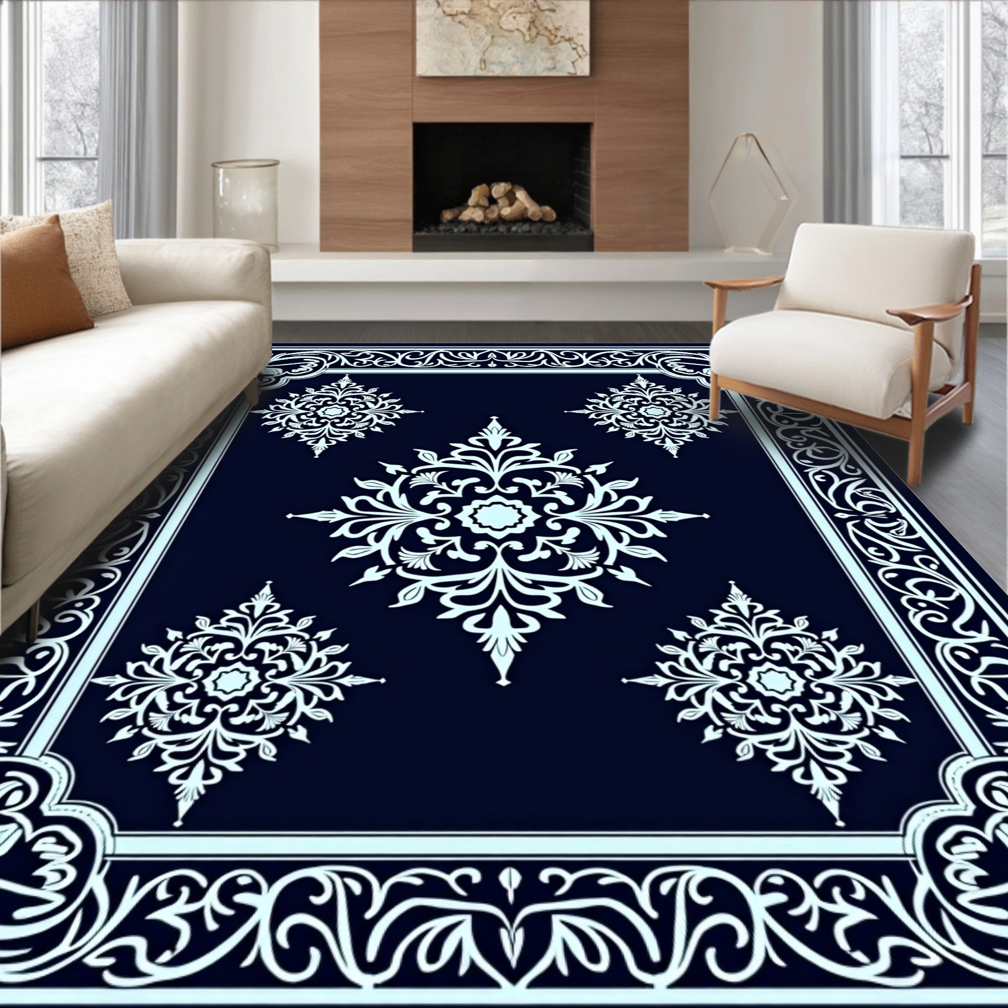 Elegant Floral Medallion Dark Rug