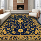 Ornate Floral Navy Gold Rug