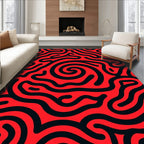 Bold Red Black Wavy Maze Design Rug