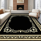 Elegant Gold Black Ornate Border Design Rug