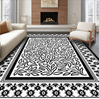 Abstract Leaves Geometric Border Design Rug
