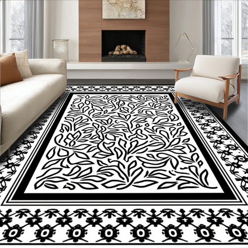 Abstract Leaves Geometric Border Design Rug