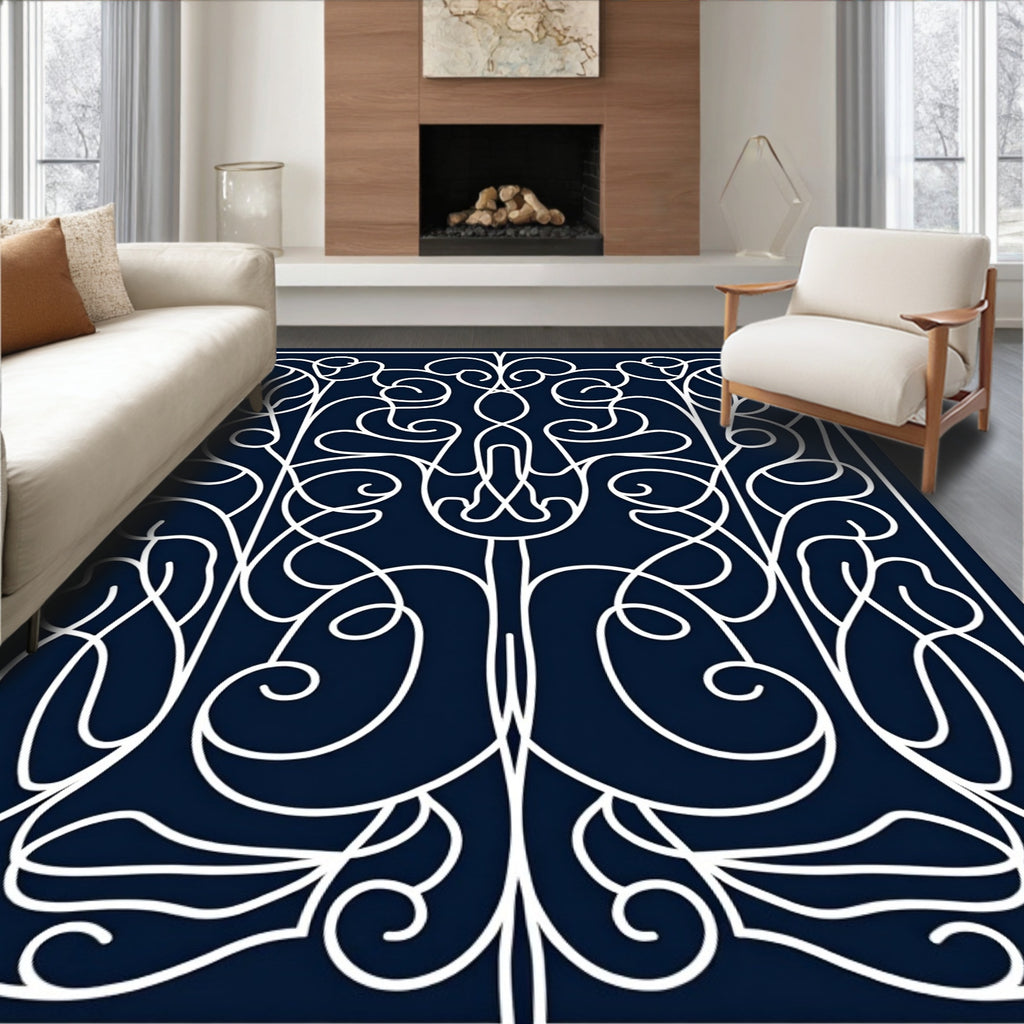 Art Nouveau White Floral Vine Pattern Rug