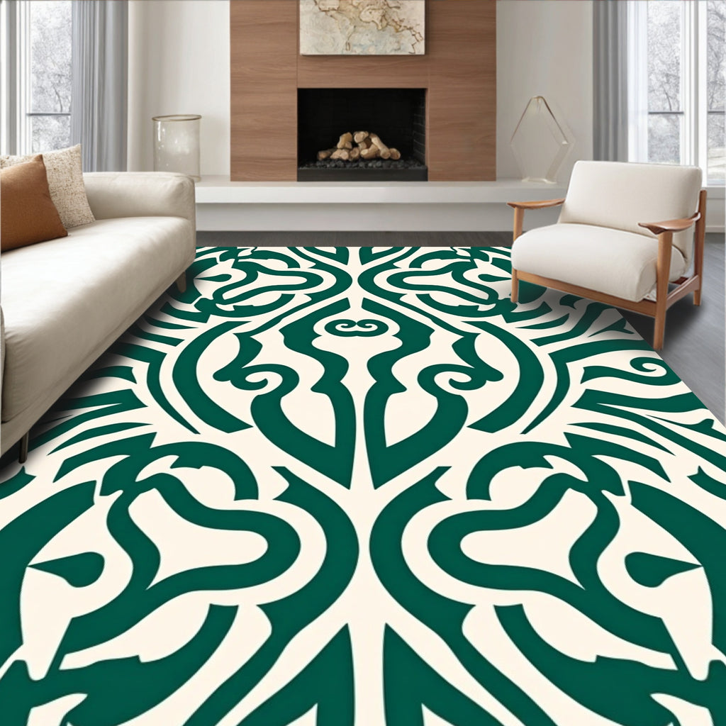Classic Dark Green Abstract Pattern Rug