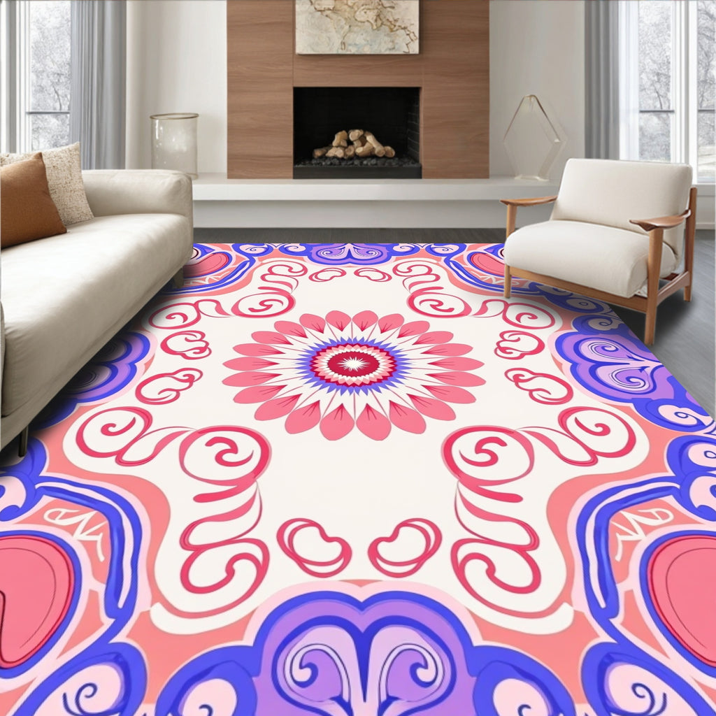 Vibrant Pink Blue Floral Mandala Rug