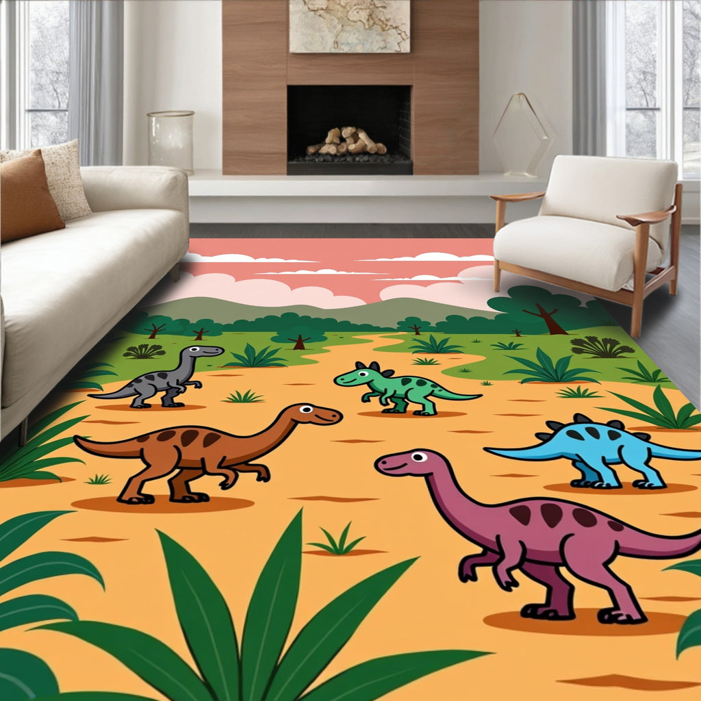 Dinosaur Landscape Scene Print Rug