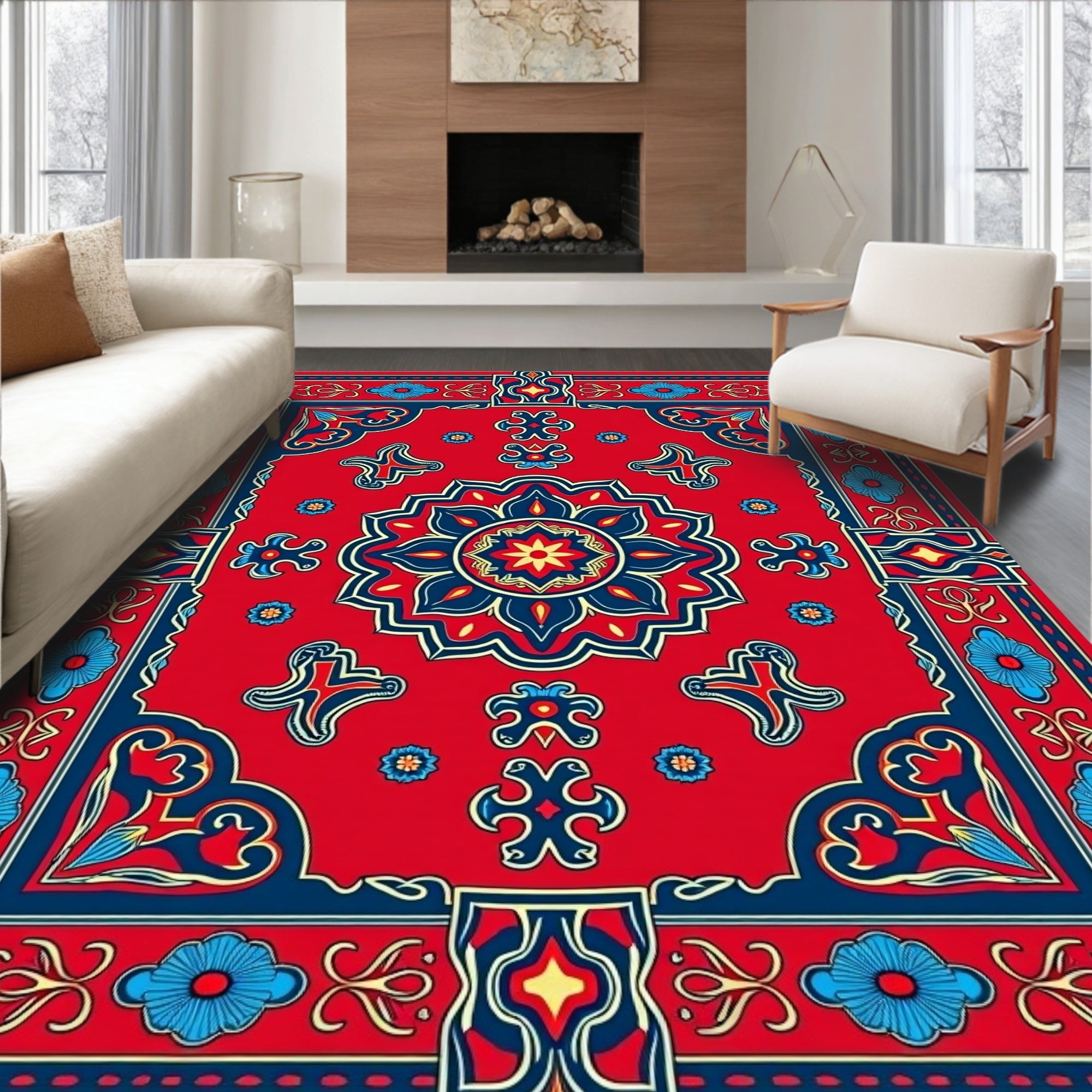 Bright Floral Medallion Traditional Rug