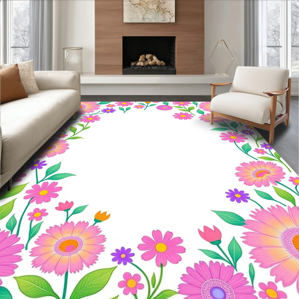 Pink Floral Border Design Rug