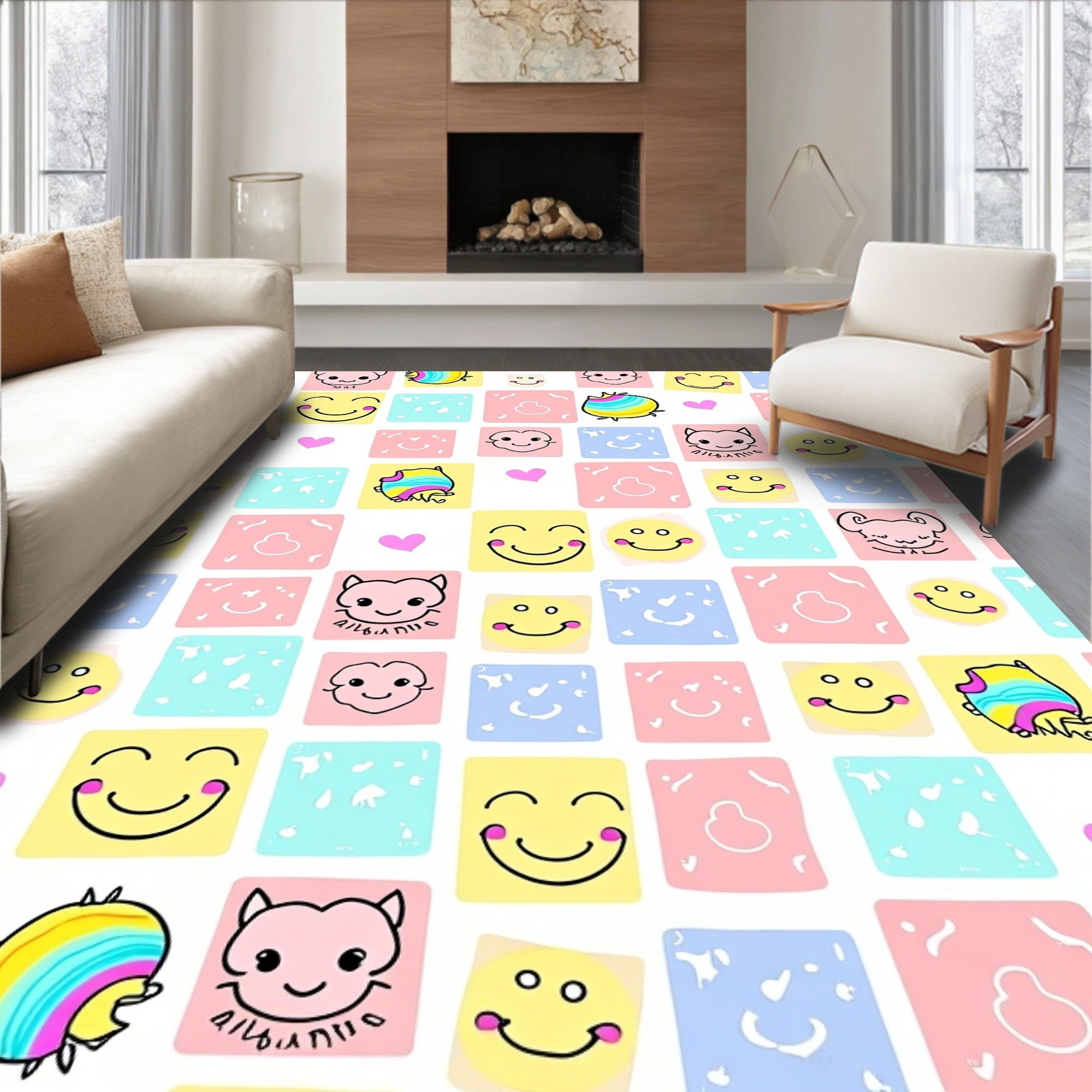 Cute Smiling Faces Patchwork Design Rug