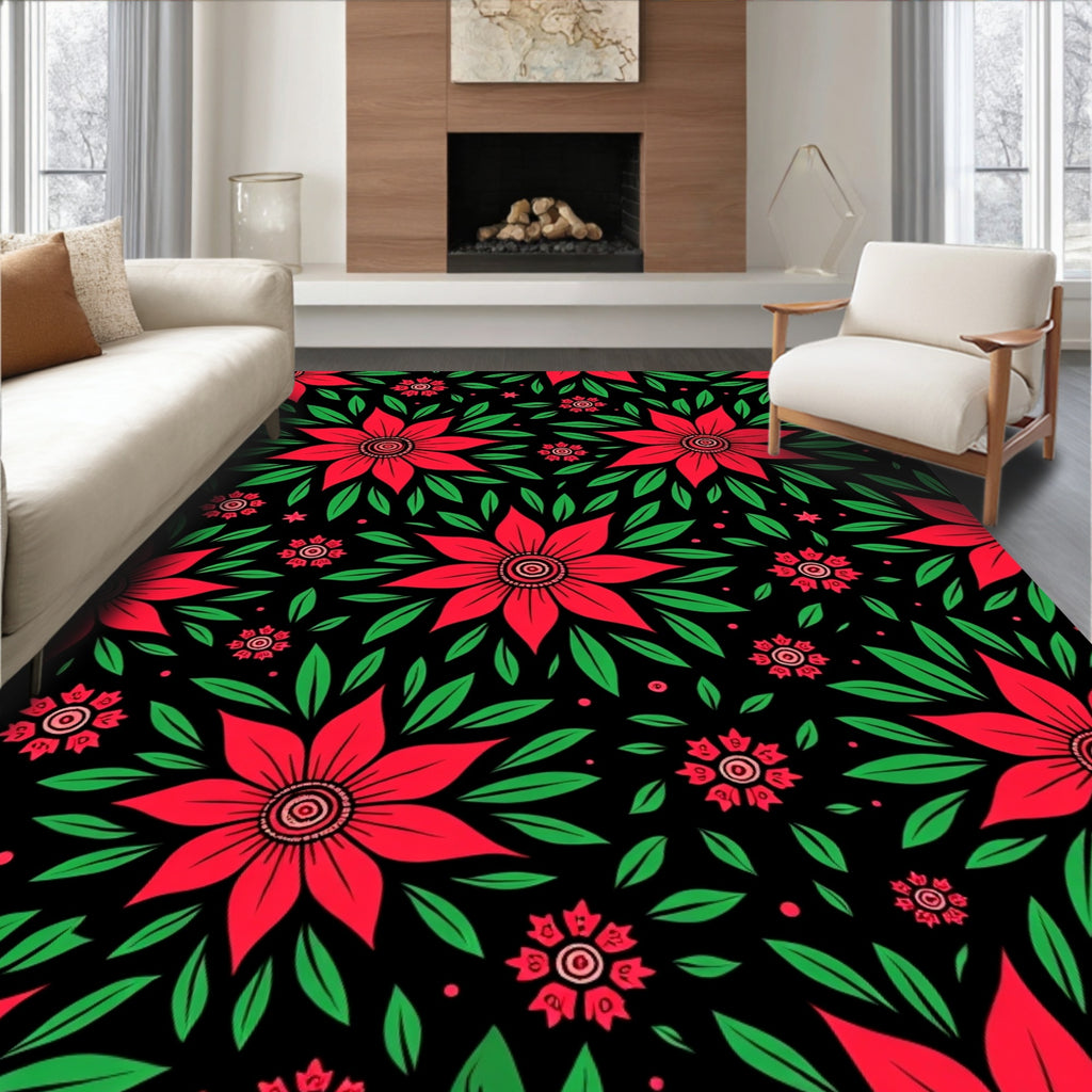 Red Scarlet Floral Arrangement Rug