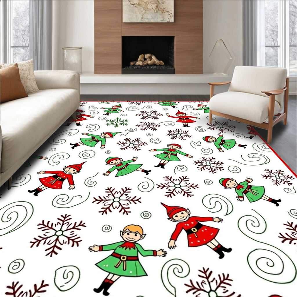 Christmas Elves Snowflakes Swirls Medley Rug