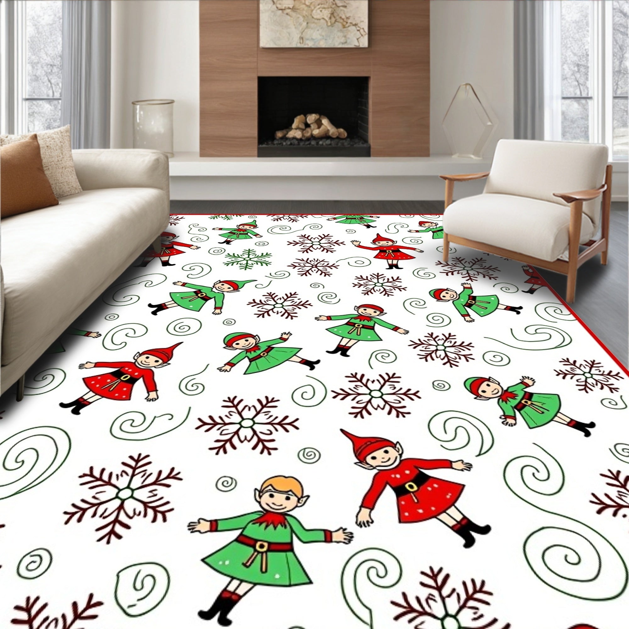 Christmas Elves Snowflakes Swirls Medley Rug