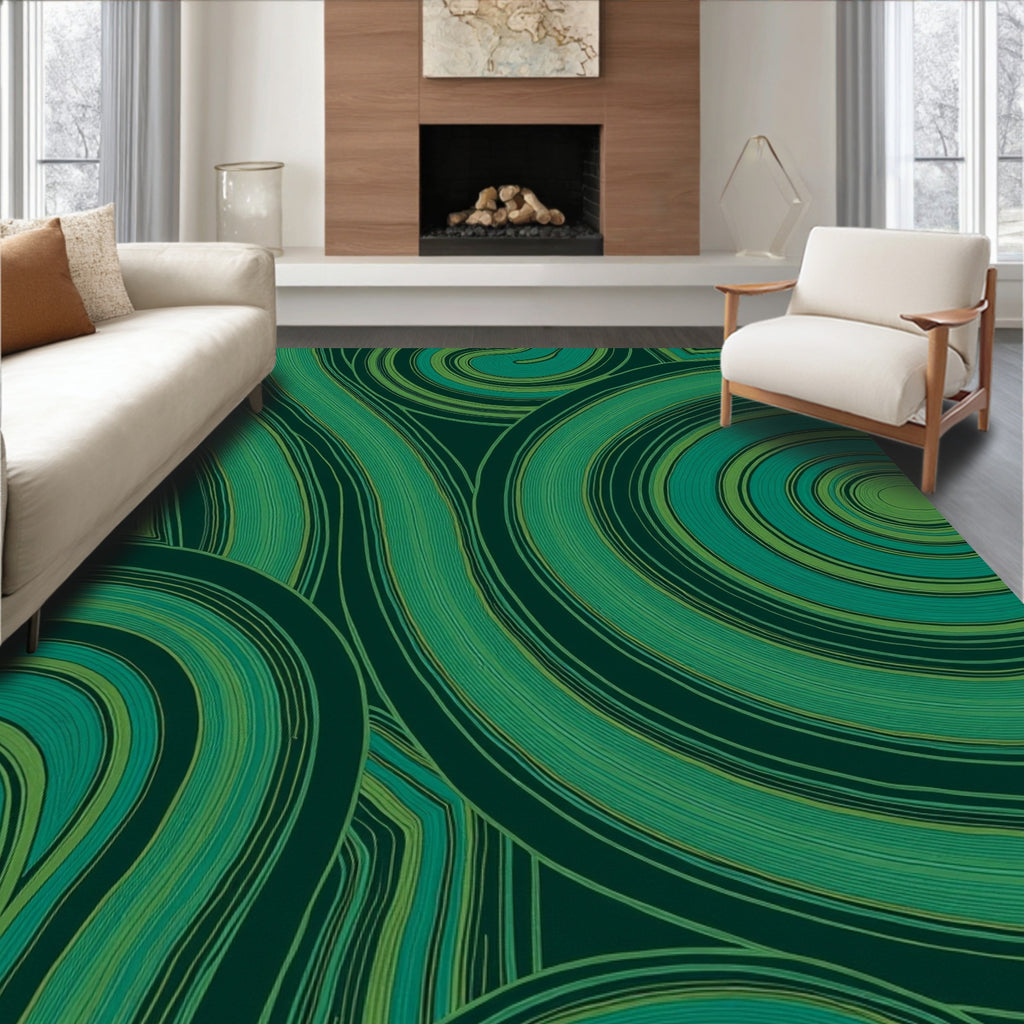 Groovy Green Swirl Abstract Pattern Rug