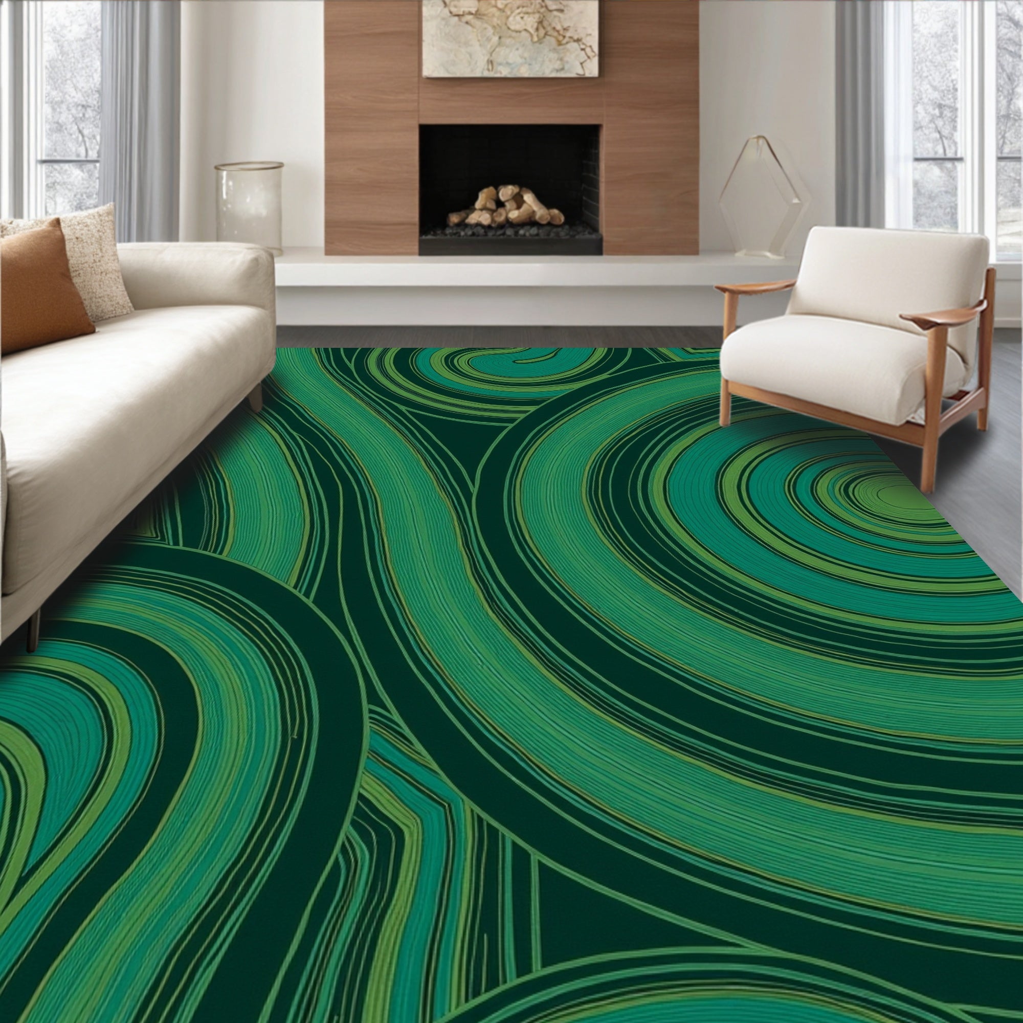 Groovy Green Swirl Abstract Pattern Rug