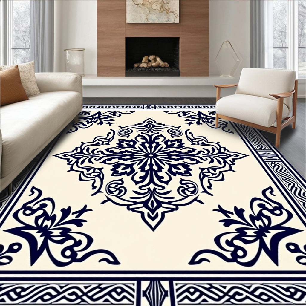 Ornate Floral Bordered Medallion Rug
