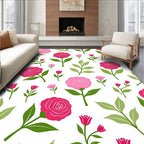 Pink Rose Floral Patterned Design Rug