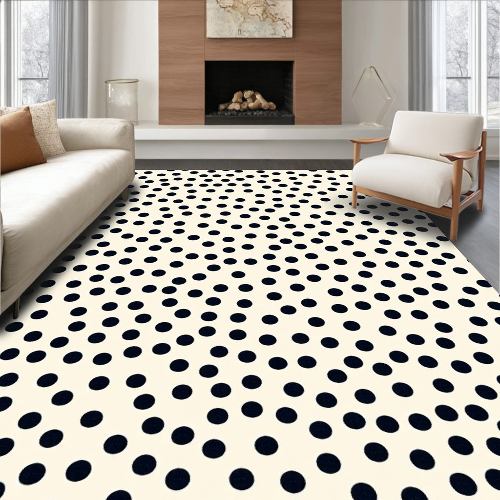 Black Dot Cream Polka Pattern Rug