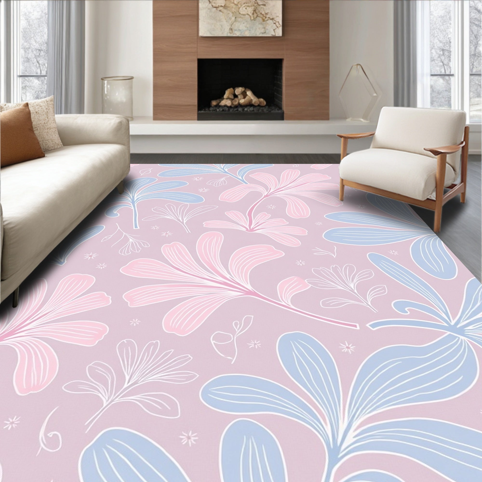 Pastel Floral Sketch Pattern Rug