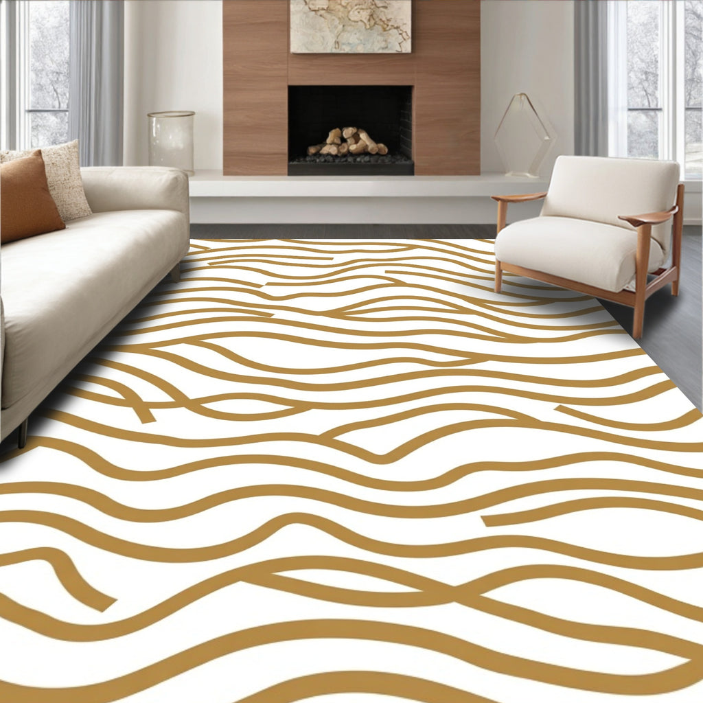 Organic Wavy Gold Lines Rug