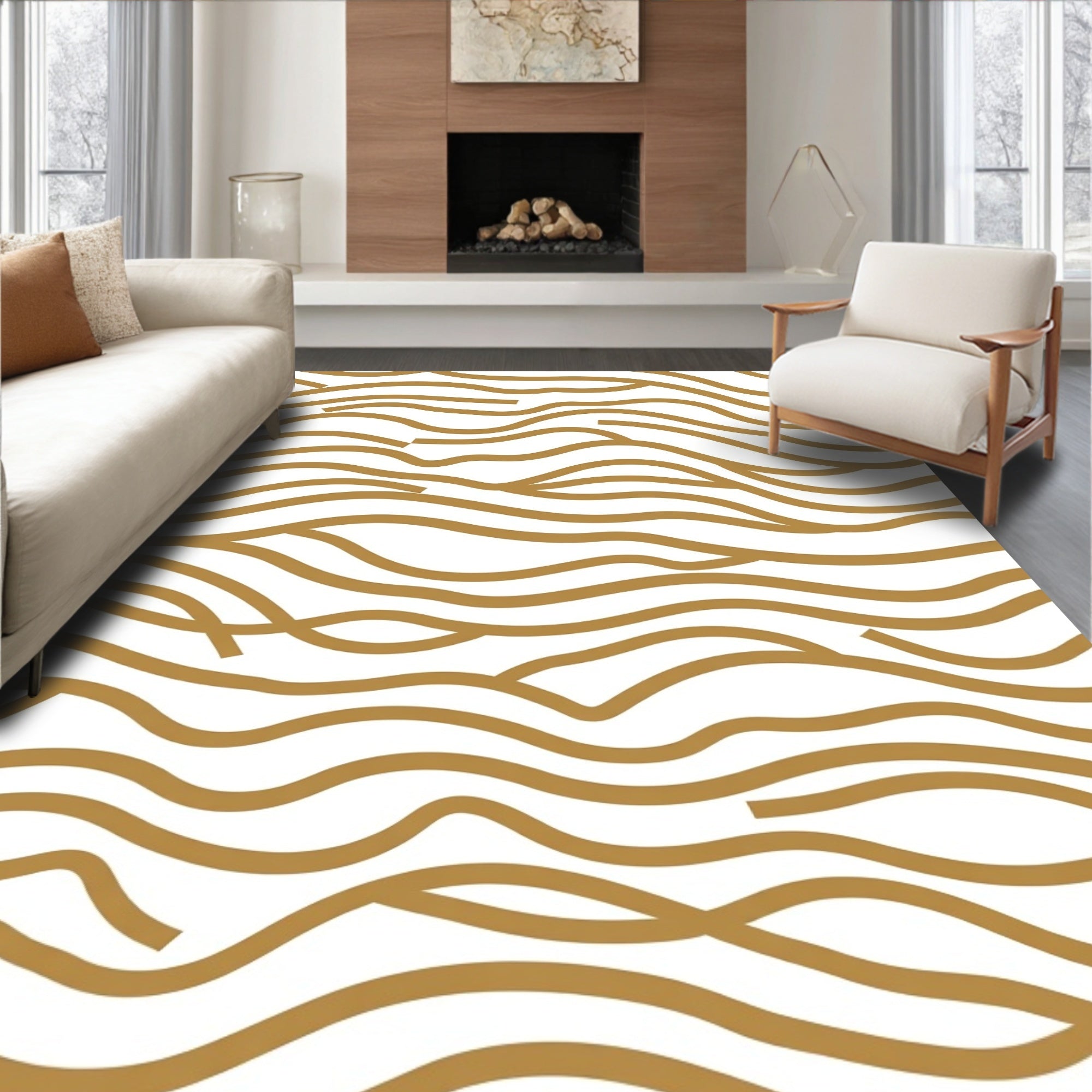 Organic Wavy Gold Lines Rug