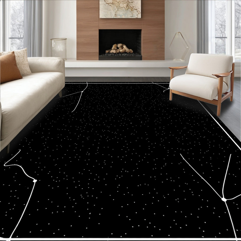 Black White Connecting Lines Pattern Rug